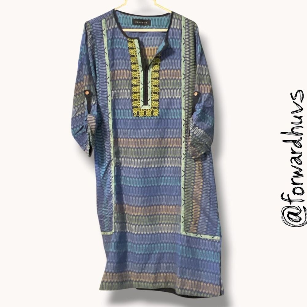 Khaadi Printed Embroidered Tunic Dress Blue US Medium